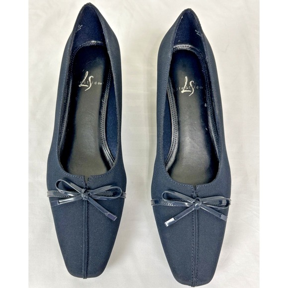 LifeStride Shoes 7M Joyous Navy Kitten Heels Bow Fabric‎ Y2K Preppy Elegant 90s - Picture 1 of 13